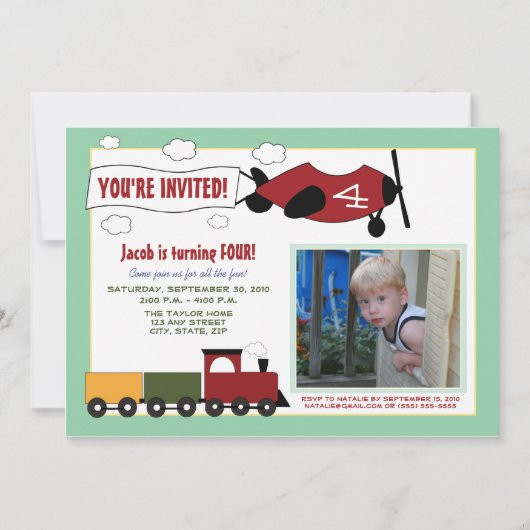 Vliegtuigen en treinen van Birthday Party Invite ( Kaart (Voorkant)
