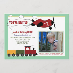 Vliegtuigen en treinen van Birthday Party Invite ( Kaart