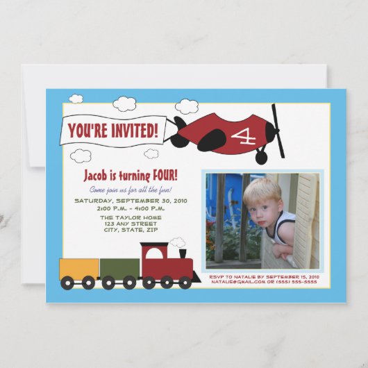 Vliegtuigen en treinen van Birthday Party Invite ( Kaart (Voorkant)