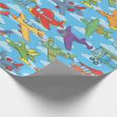  vliegtuigen en wolken cadeaupapier (Hoek)