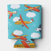 Vliegtuigen en wolken, naadloze kinderachtergrond blikjeskoeler (Achterkant)