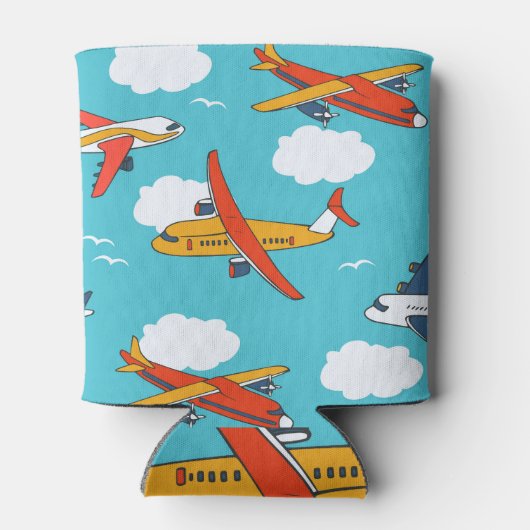 Vliegtuigen en wolken, naadloze kinderachtergrond blikjeskoeler (Achterkant)