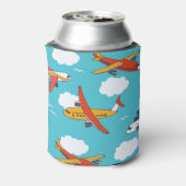 Vliegtuigen en wolken, naadloze kinderachtergrond blikjeskoeler (Blikje Achterkant)