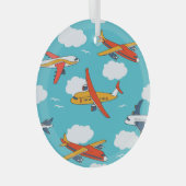 Vliegtuigen en wolken, naadloze kinderachtergrond glas ornament (Voorkant Rechts)
