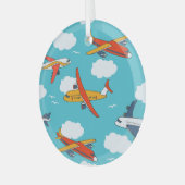 Vliegtuigen en wolken, naadloze kinderachtergrond glas ornament (Voorkant links)