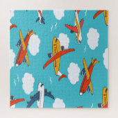 Vliegtuigen en wolken, naadloze kinderachtergrond legpuzzel (Horizontaal)
