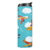 Vliegtuigen en wolken, naadloze kinderachtergrond thermosbeker (Gedraaid links)