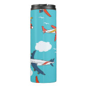 Vliegtuigen en wolken, naadloze kinderachtergrond thermosbeker (Achterkant)