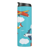 Vliegtuigen en wolken, naadloze kinderachtergrond thermosbeker (Geroteerd rechts)
