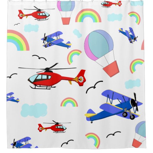 Vliegtuigen, helikopters en luchtballonnen douchegordijn (Voorkant)