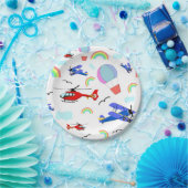 Vliegtuigen, helikopters en luchtballonnen papieren bordje (Feest)