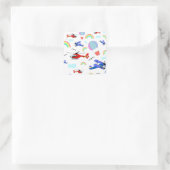 Vliegtuigen, helikopters en luchtballonnen vierkante sticker (Tas)