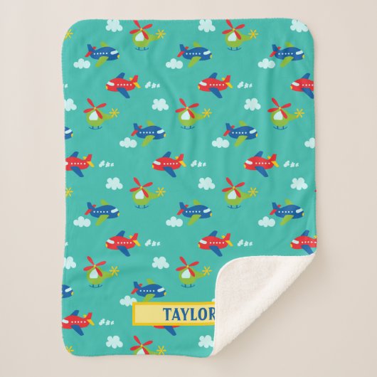 Vliegtuigen, helikopters en wolkenkrabbers Kunstwe Sherpa Deken (Voorkant)