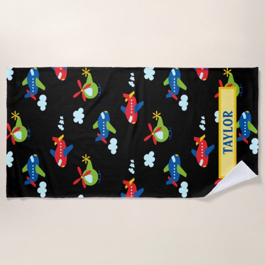 Vliegtuigen Helikopters en wolkenkrabbers Kunstwer Strandlaken (Voorkant)