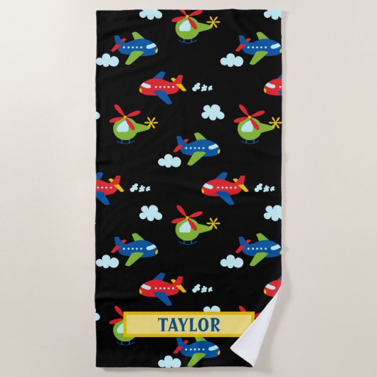 Vliegtuigen Helikopters en wolkenkrabbers Kunstwer Strandlaken (Voorkant)