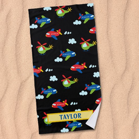 Vliegtuigen Helikopters en wolkenkrabbers Kunstwer Strandlaken