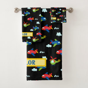 Vliegtuigen, Helikopters & Wolken Kunstwerk op Zwa Bad Handdoek