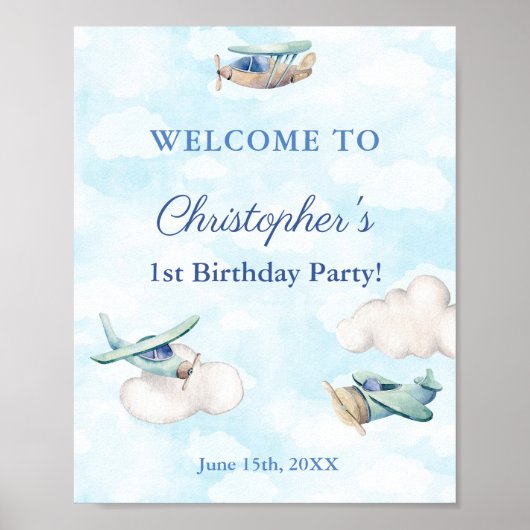 Vliegtuigen in Clouds Sky Birthday Party Welcome Poster (Voorkant)