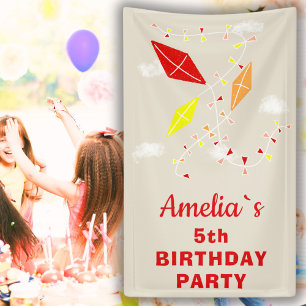 Vliegtuigen in Sky Beige Red Kids Birthday Party Spandoek
