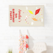Vliegtuigen in Sky Beige Red Kids Birthday Party Spandoek (Insitu)