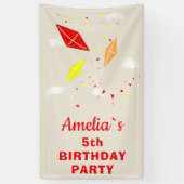 Vliegtuigen in Sky Beige Red Kids Birthday Party Spandoek (Verticaal)