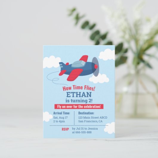 Vliegtuigen met Birthday Party - Uitnodiging (Staand voorkant)