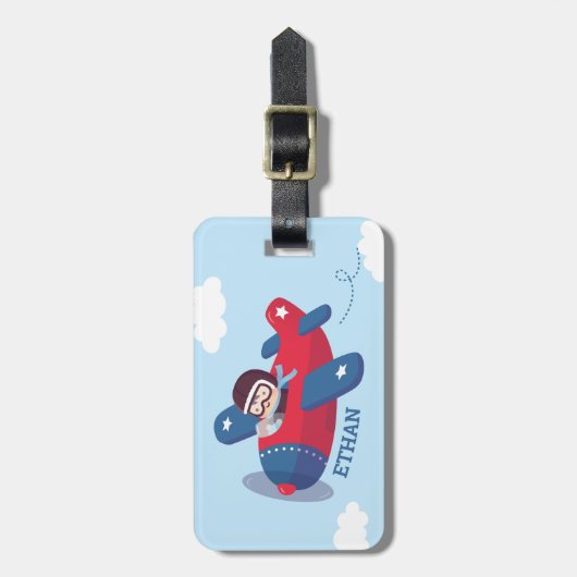 Vliegtuigen met piloot van Cute Aviator, speciaal  Bagagelabel (Voorkant verticaal)