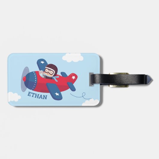 Vliegtuigen met piloot van Cute Aviator, speciaal  Bagagelabel (Achterkant horizontaal)