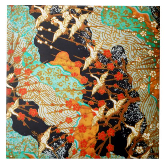 VLIEGTUIGEN MET SPRING FLOWERS Japanse Floral Tegeltje (Voorkant)