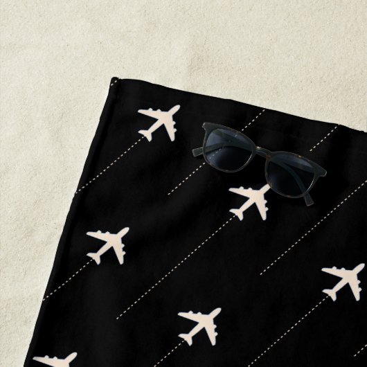 Vliegtuigen Patroon Black Beach handdoek voor de p (In situ)