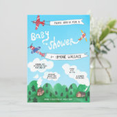 Vliegtuigen Rooksignalen Waterverf BABY SHOWER Kaart (Staand voorkant)