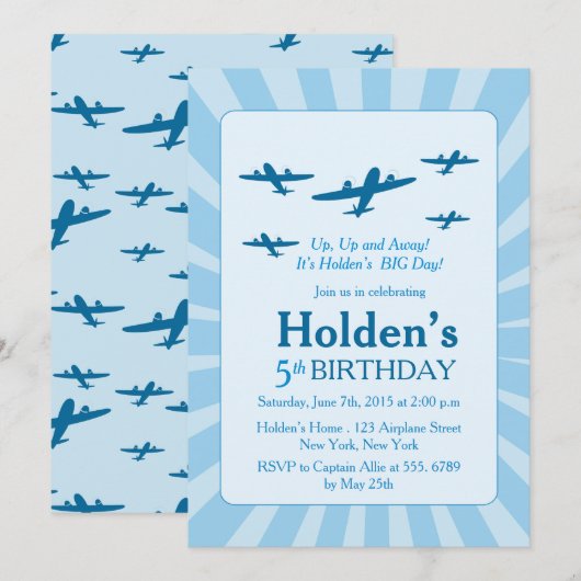 Vliegtuigen Verjaardagsfeest Uitnodigingen (Voorkant / Achterkant)