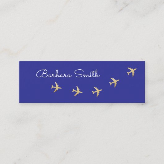 Vliegtuigen vliegen op blauw | reisagent mini visitekaartje (Voorkant)