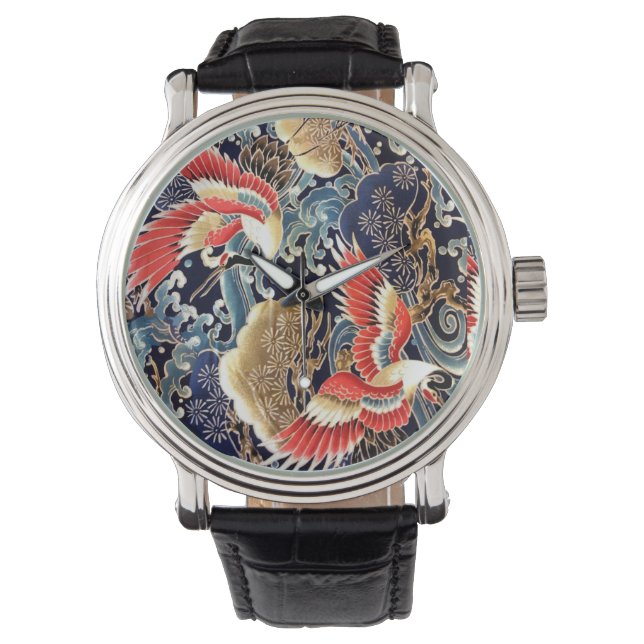 VLIEGTUIGEN, WAVES, SPRINGSTROMEN Japanse Floral Horloge (Voorkant)