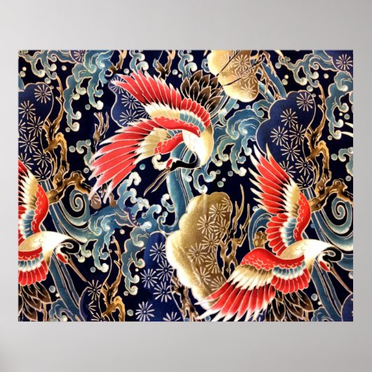 VLIEGTUIGEN, WAVES, SPRINGSTROMEN Japanse Floral Poster (Voorkant)