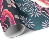 VLIEGTUIGEN, WAVES, STROOKERS Roze Japanse Floral Cadeaupapier (Rol Hoek)