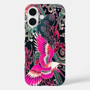 VLIEGTUIGEN, WAVES, STROOKERS Roze Japanse Floral iPhone 16 Hoesje