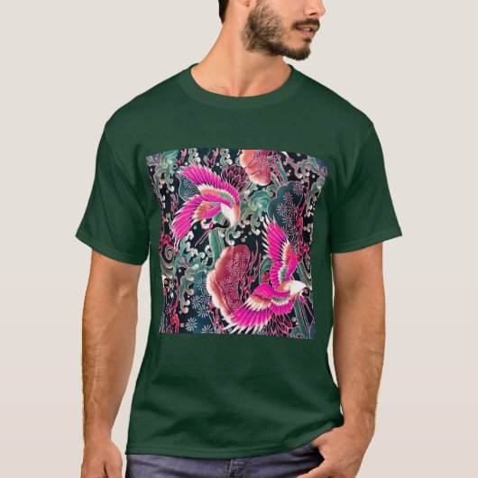 VLIEGTUIGEN, WAVES, STROOKERS Roze Japanse Floral T-shirt (Voorkant)