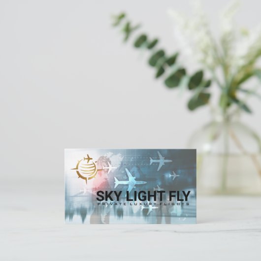 Vliegtuigen | WERELDBOL WERELDKAART Visitekaartje (Staand voorkant)