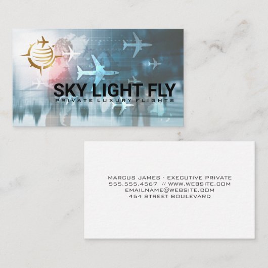 Vliegtuigen | WERELDBOL WERELDKAART Visitekaartje (Voorkant / Achterkant)