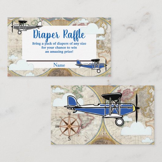  Vliegtuigen & Wolken Wereldkaart Luier Raffle Informatiekaartje (Voorkant / Achterkant)