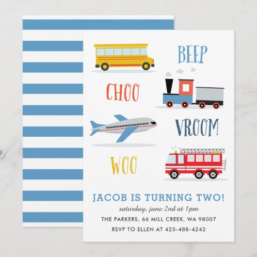 Vliegtuigfeestje bij piep Vroom Woo Kind Invi Kaart (Voorkant / Achterkant)