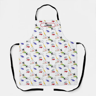 Vliegtuigfiets Boeken Rood Blauw Geel Reizen Schort