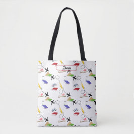 Vliegtuigfiets Boeken Rood Blauw Geel Reizen Tote Bag