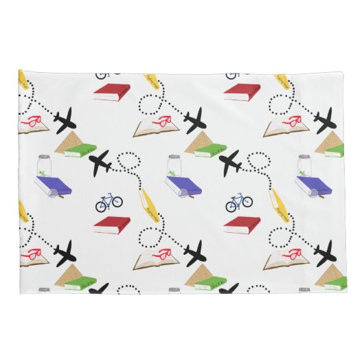 Vliegtuigfiets Boeken Rood Geel Blauw Reizen Kussensloop (Achterkant-Rechts)