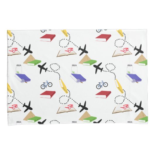 Vliegtuigfiets Boeken Rood Geel Blauw Reizen Kussensloop (Voorkant-Rechts)