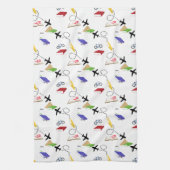 Vliegtuigfiets Boeken Rood Geel Blauw Reizen Theedoek (Verticaal)