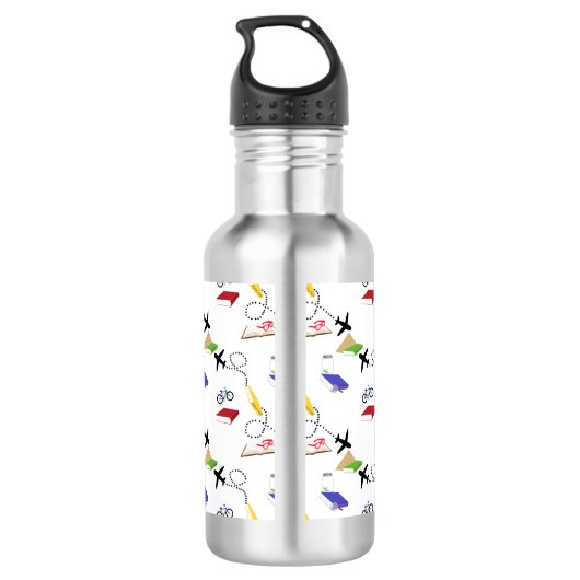 Vliegtuigfiets Rood Geel Blauw Reizen Waterfles (Achterkant)