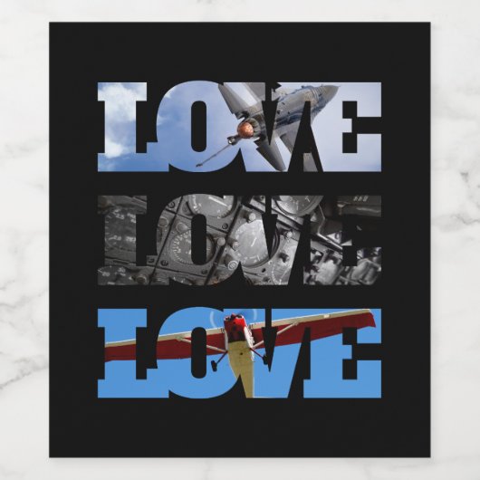 Vliegtuigfoto's in LOVE lijst, Luchtvaartverjaarda Wijn Etiket (Enkel label)
