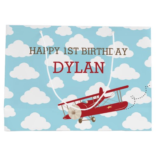  vliegtuiggeschenktassen - Red Plane Cloud Groot Cadeauzakje (Achterkant)